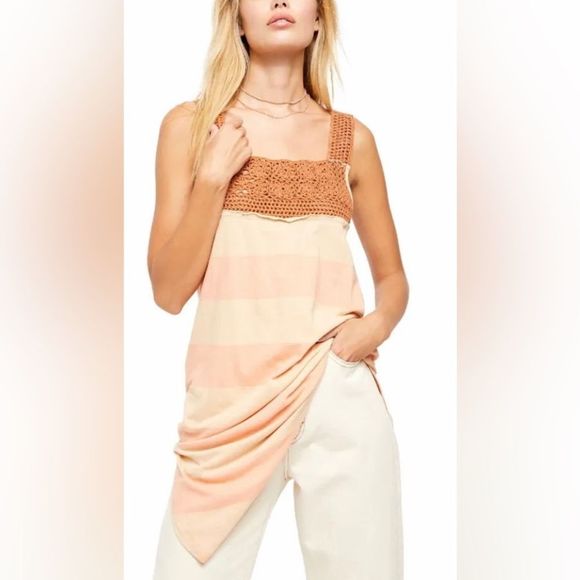 Free People, Luca Linen Blend Crochet Tunic Top, Orange, Size M - Picture 9 of 9